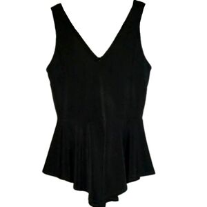 Black Peplum Hourglass Blouse V Neck Top Fitted Waist Fit & Flare Fitted S M New